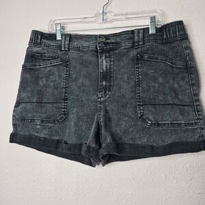 Time and Tru Womens High Rise Acid Wash Utility Denim Shorts Black Grey Size 16